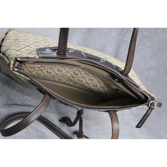 Dooney & Bourke Tote Womens Large Beige Monogram Canvas Leather Shoulder Handbag - Picture 4 of 9